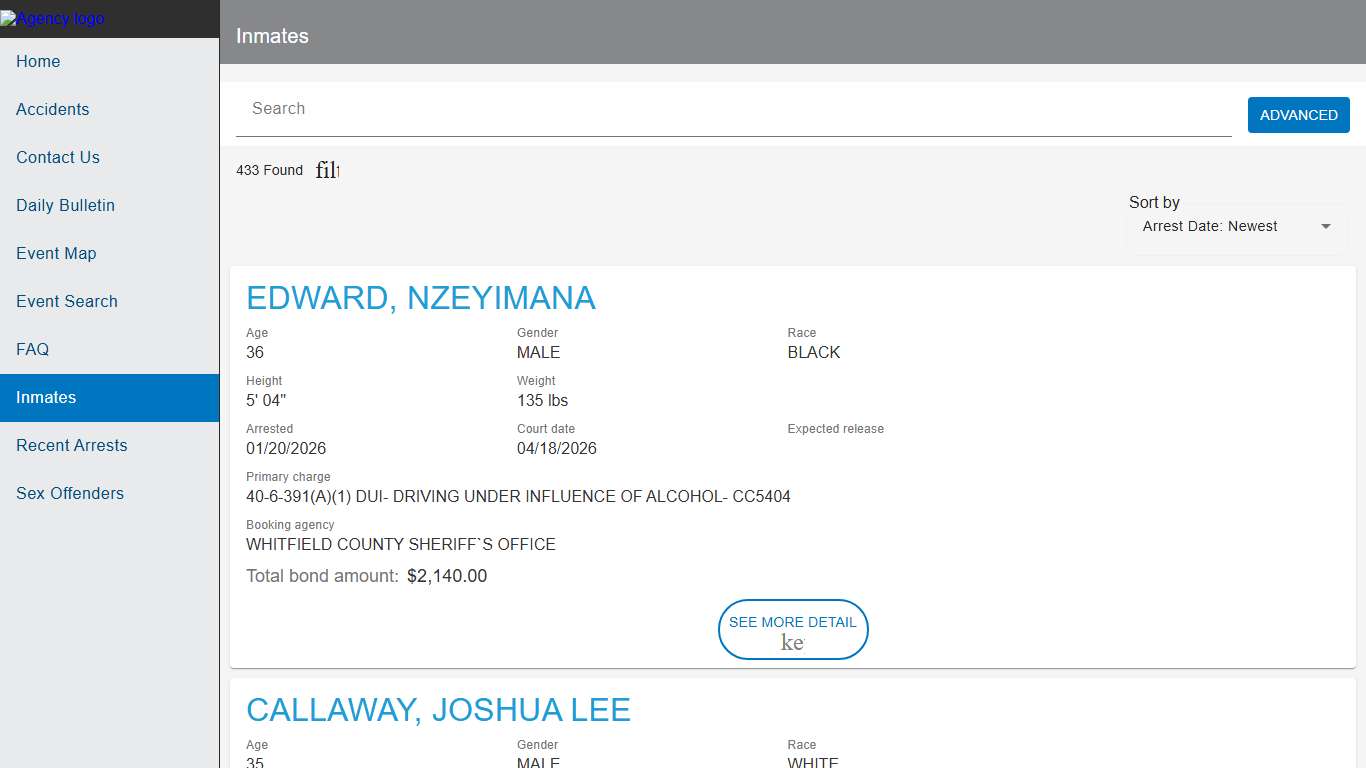 Whitfield County Sheriff's Office, GA | Police to Citizen - Inmates catalog