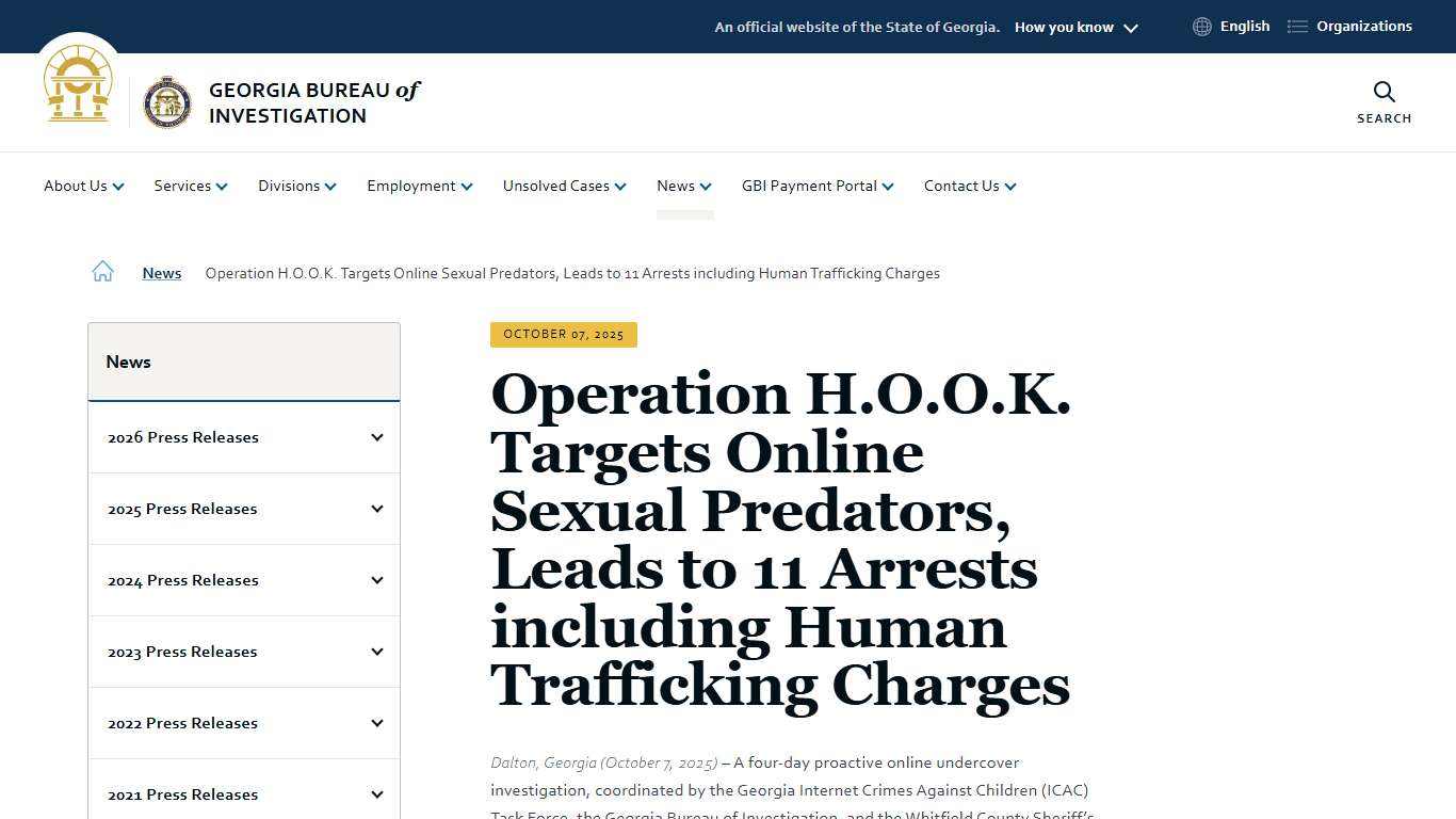 Operation H.O.O.K. Targets Online Sexual Predators, Leads to 11 Arrests including Human Trafficking Charges | Georgia Bureau of Investigation